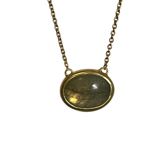 Julie Vos Gold Pendant Necklace Green Stone 18” Designer Layering Minimalist - Picture 4 of 8
